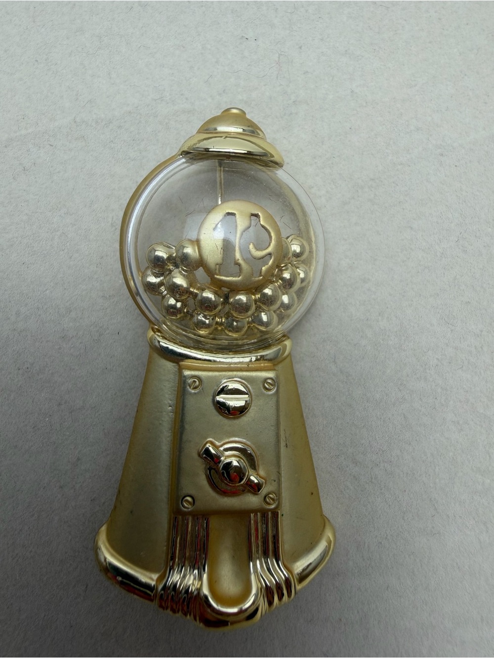 Vintage AJC signed Gold Gumball Machine brooch.